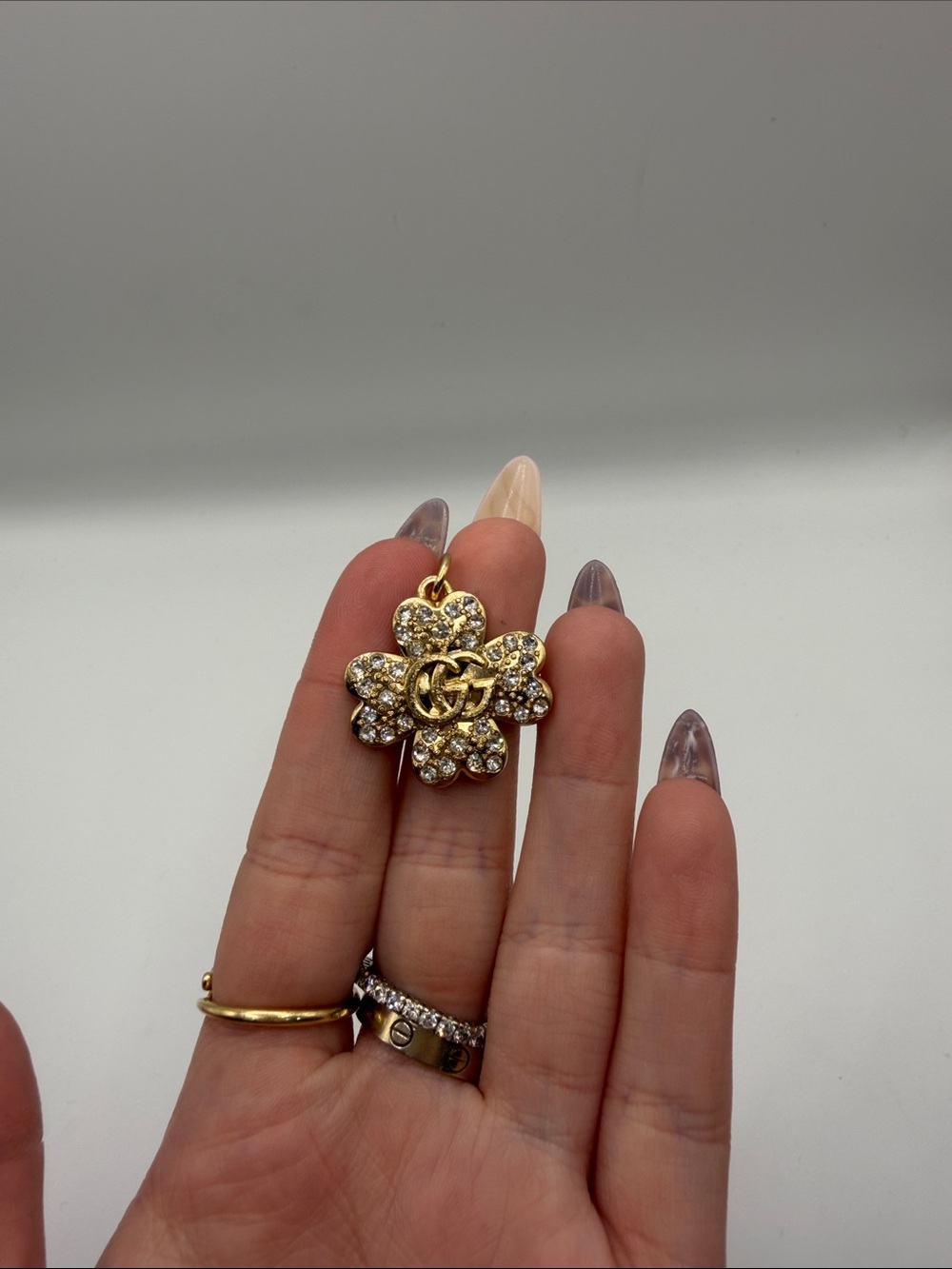 1474. Gold & Crystal Stamped Charm